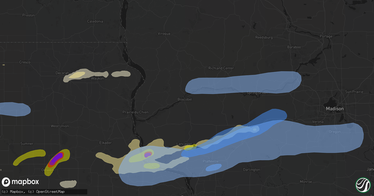 Hail map in Boscobel, WI on July 2, 2026