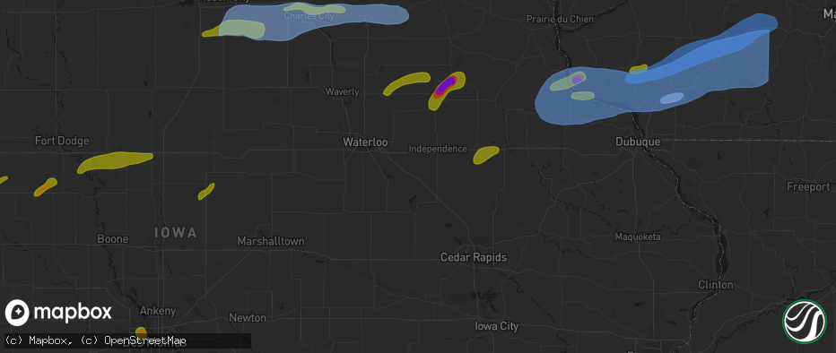 Hail map in Brandon, IA on July 2, 2026