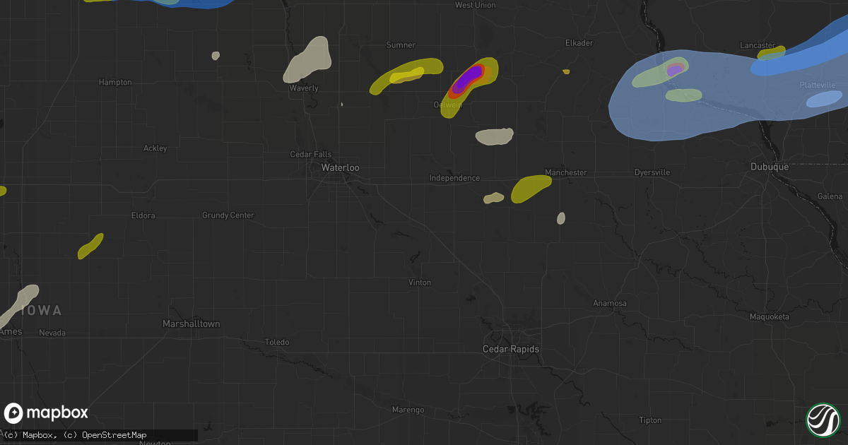 Hail map in Brandon, IA on July 2, 2026
