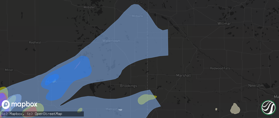 Hail map in Brandt, SD on July 2, 2026