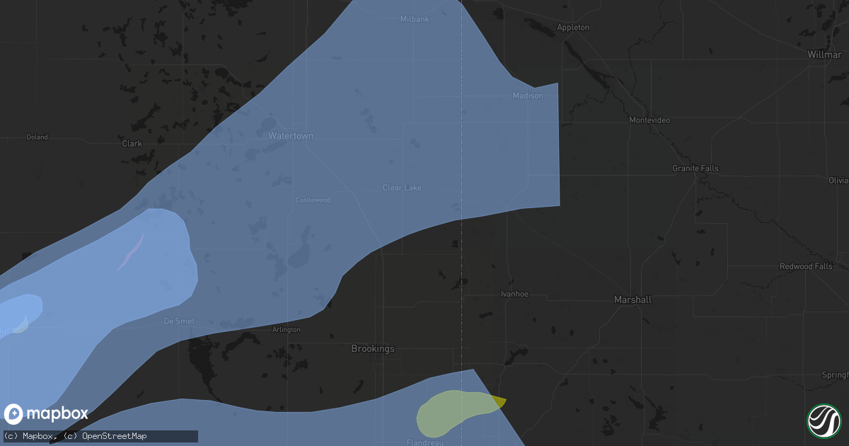Hail map in Brandt, SD on July 2, 2026