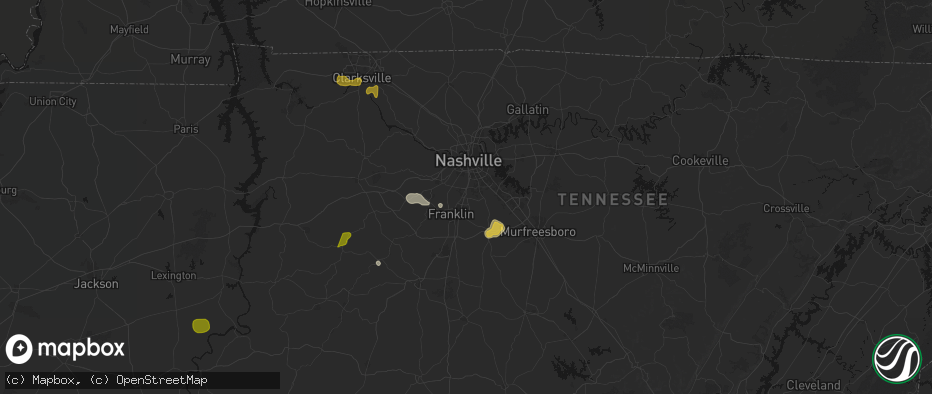 Hail map in Brentwood, TN on July 2, 2026