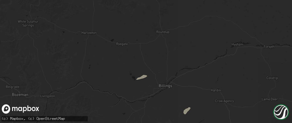 Hail map in Broadview, MT on July 2, 2026