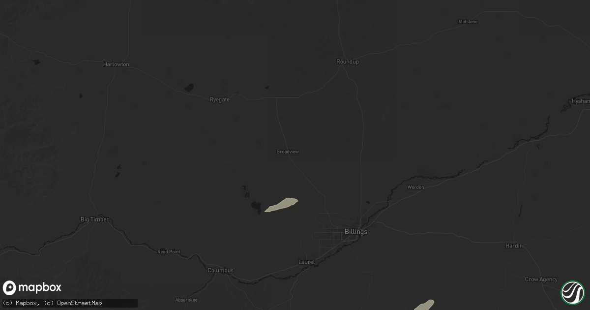 Hail map in Broadview, MT on July 2, 2026