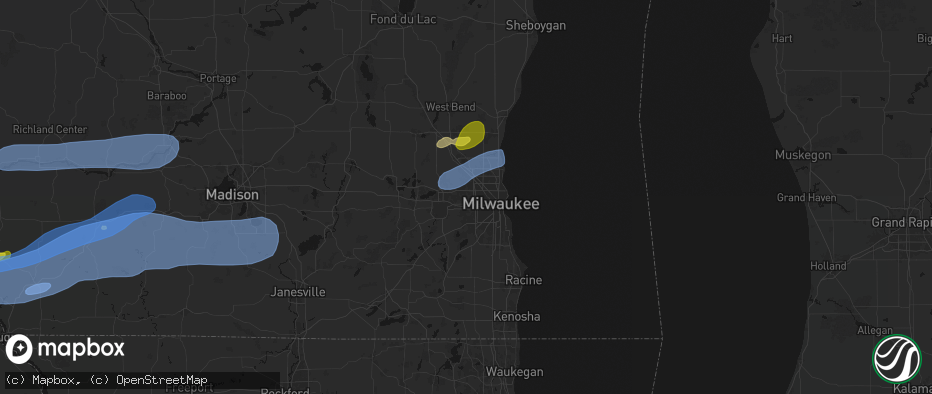 Hail map in Brookfield, WI on July 2, 2026