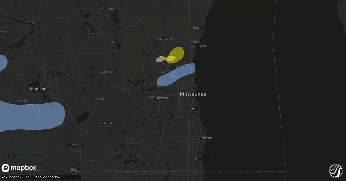 Hail map in Brookfield, WI on July 2, 2026