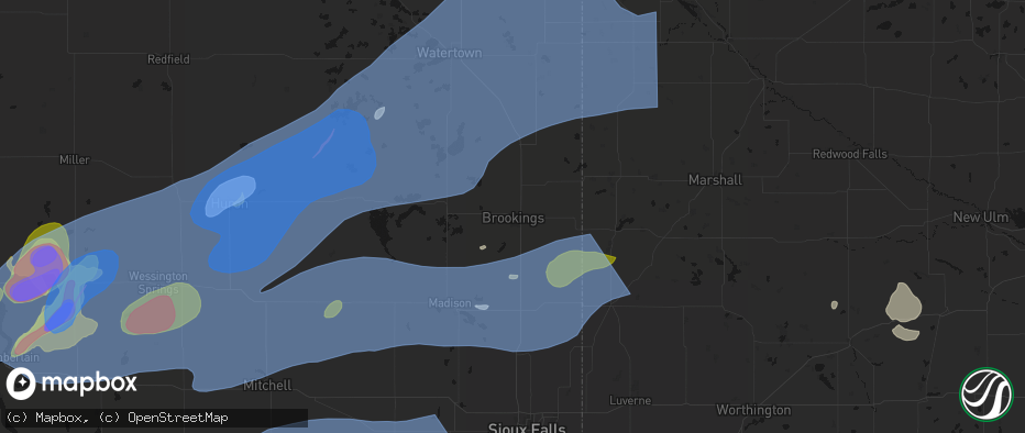 Hail map in Brookings, SD on July 2, 2026