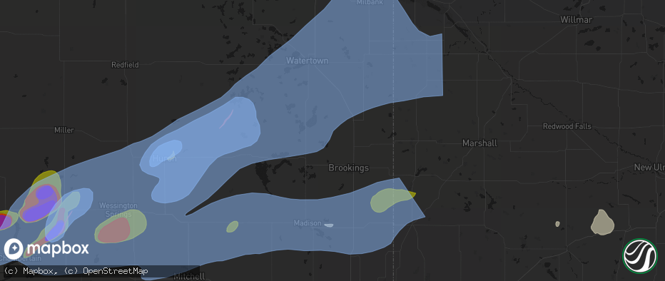 Hail map in Bruce, SD on July 2, 2026