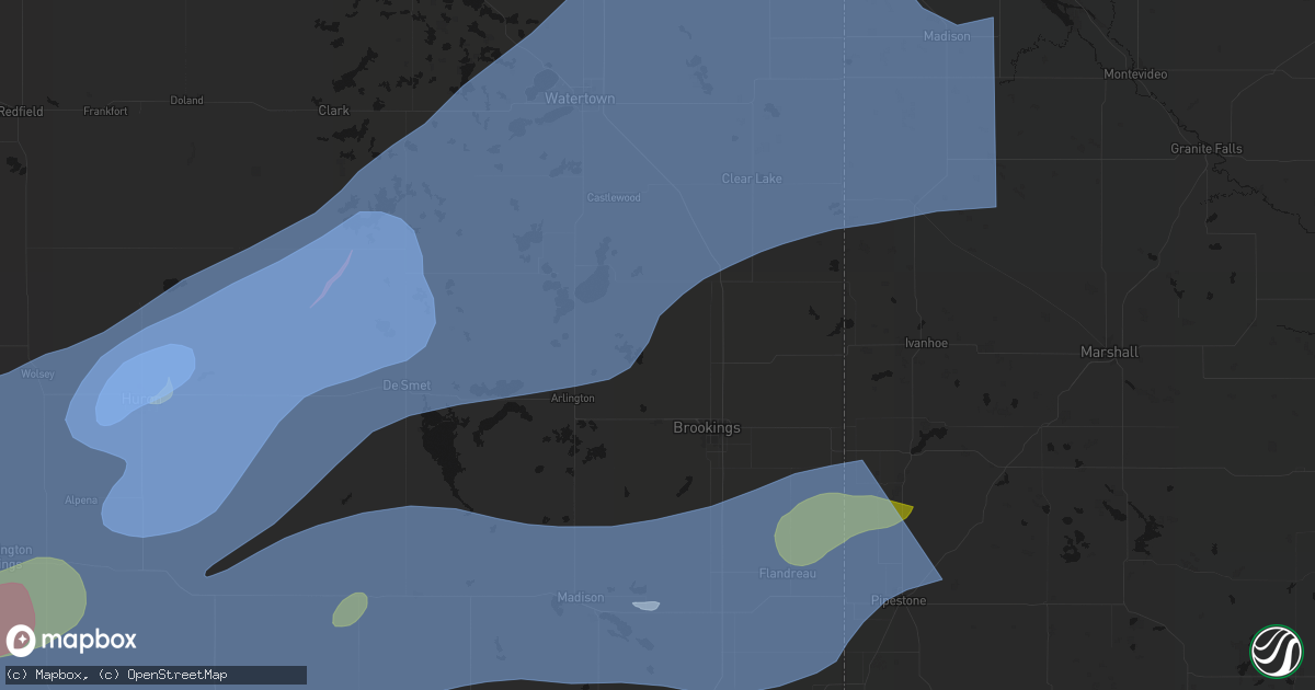 Hail map in Bruce, SD on July 2, 2026