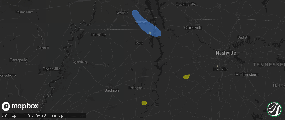 Hail map in Bruceton, TN on July 2, 2026