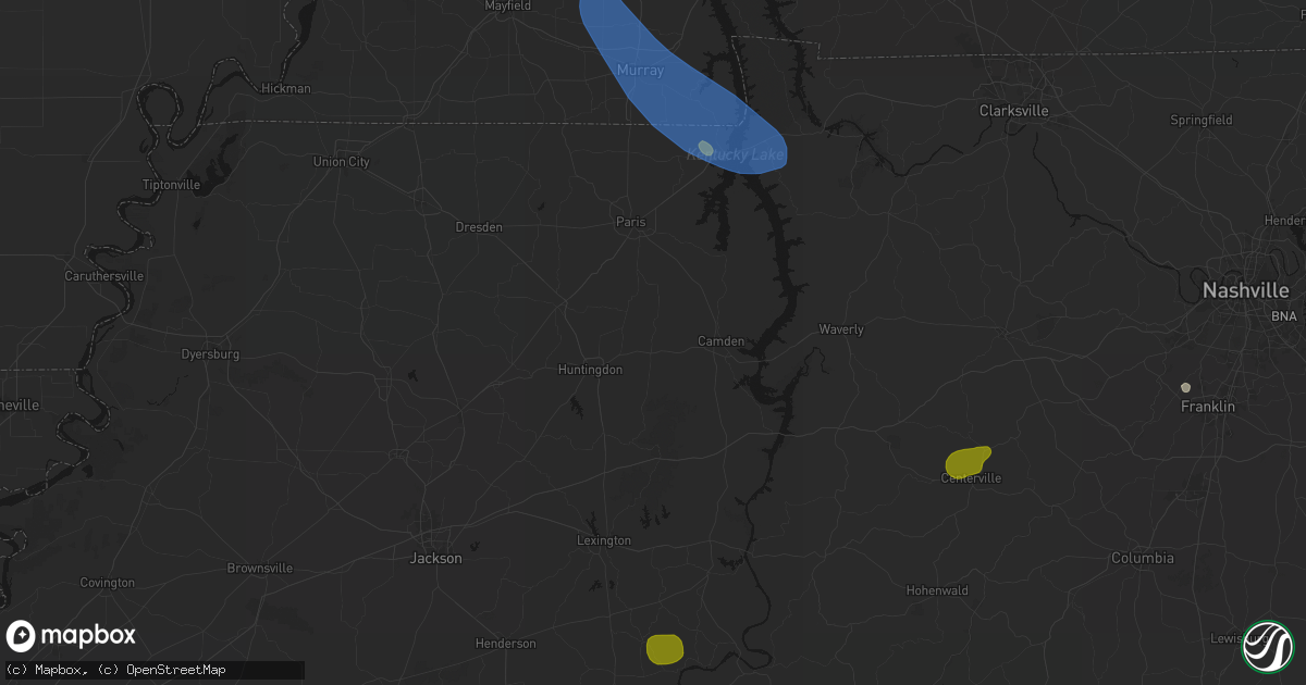 Hail map in Bruceton, TN on July 2, 2026
