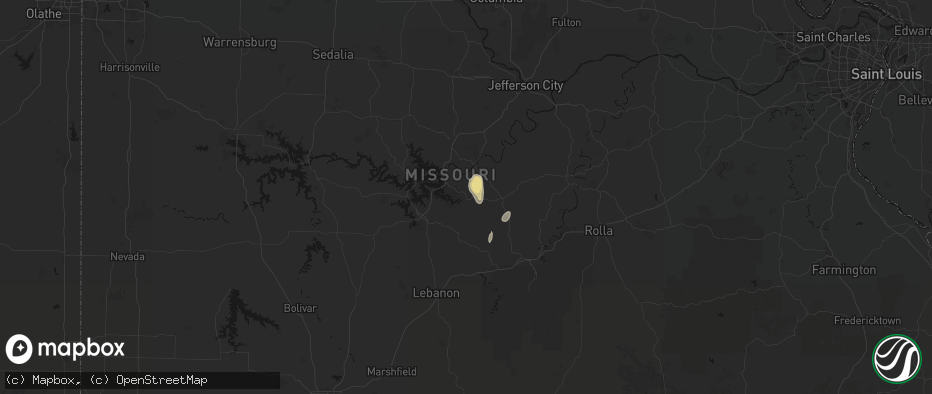 Hail map in Brumley, MO on July 2, 2026