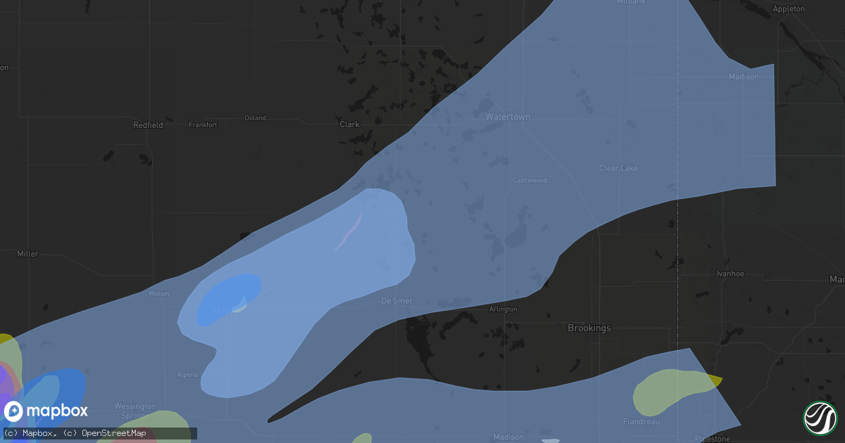 Hail map in Bryant, SD on July 2, 2026