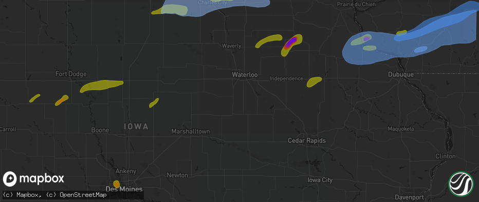 Hail map in Buckingham, IA on July 2, 2026