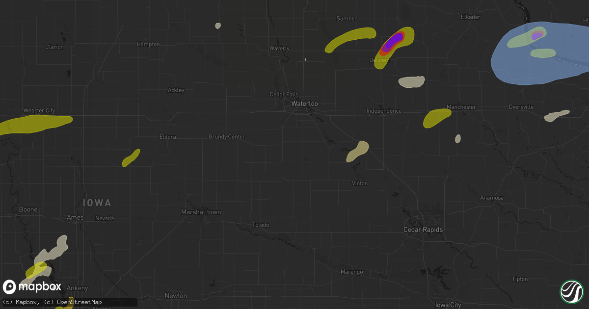 Hail map in Buckingham, IA on July 2, 2026