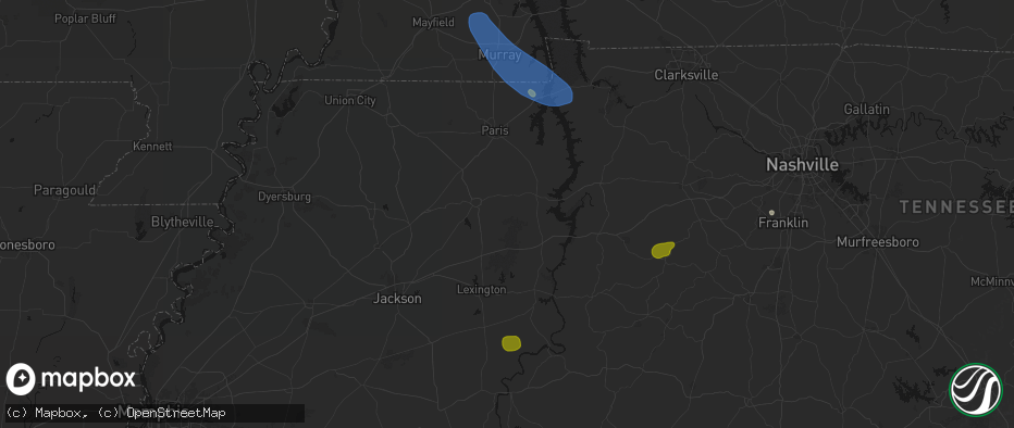 Hail map in Buena Vista, TN on July 2, 2026