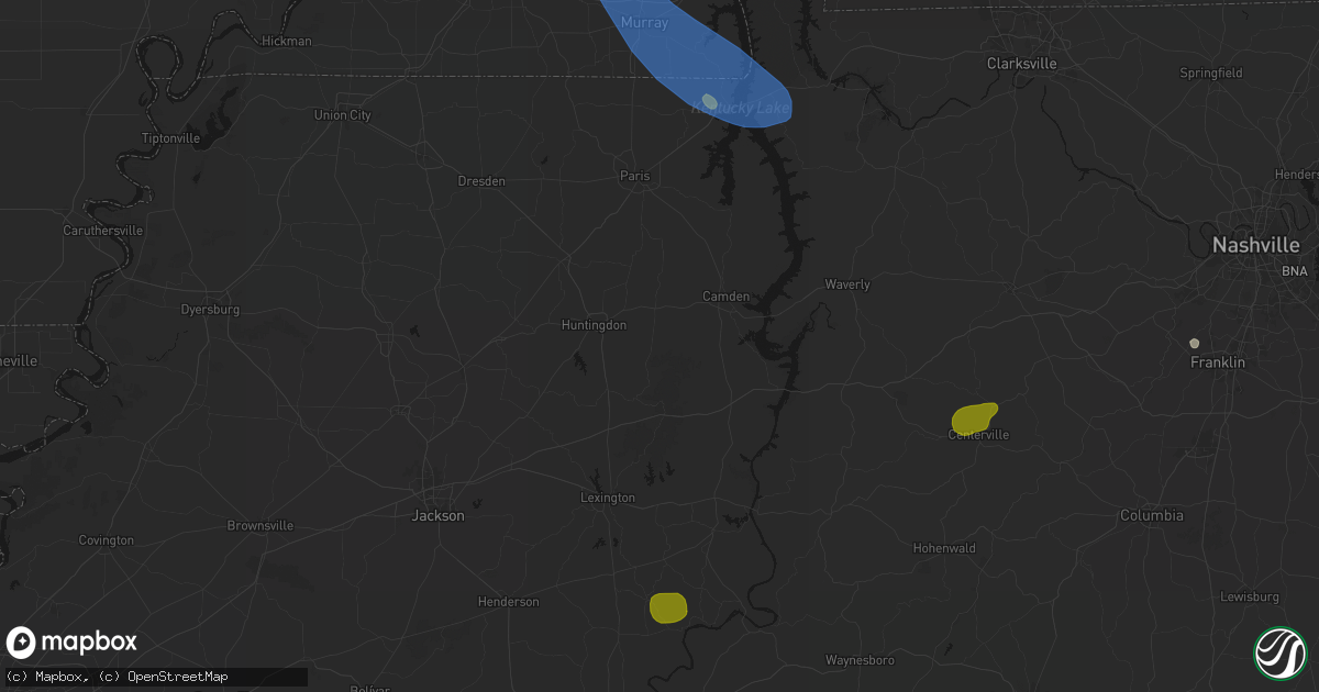 Hail map in Buena Vista, TN on July 2, 2026