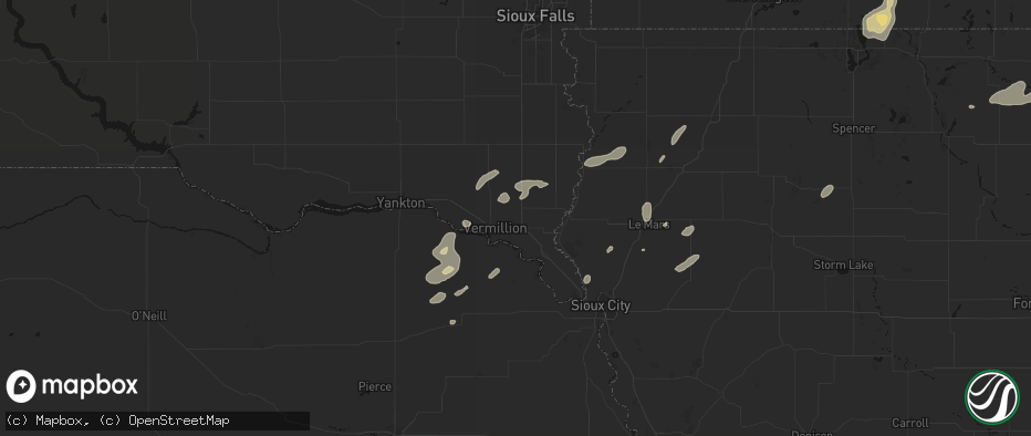 Hail map in Burbank, SD on July 2, 2026