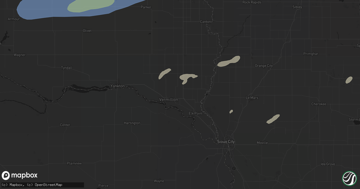 Hail map in Burbank, SD on July 2, 2026