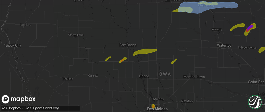 Hail map in Burnside, IA on July 2, 2026