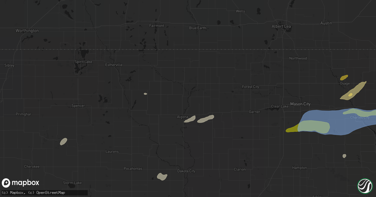Hail map in Burt, IA on July 2, 2026