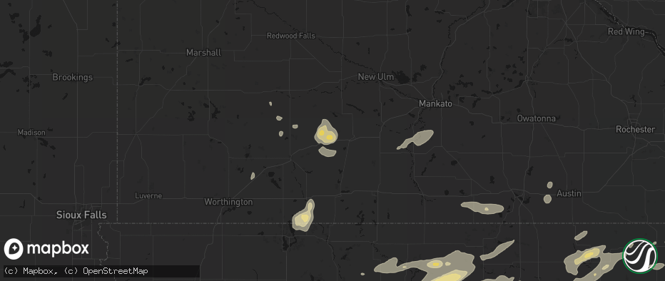 Hail map in Butterfield, MN on July 2, 2026