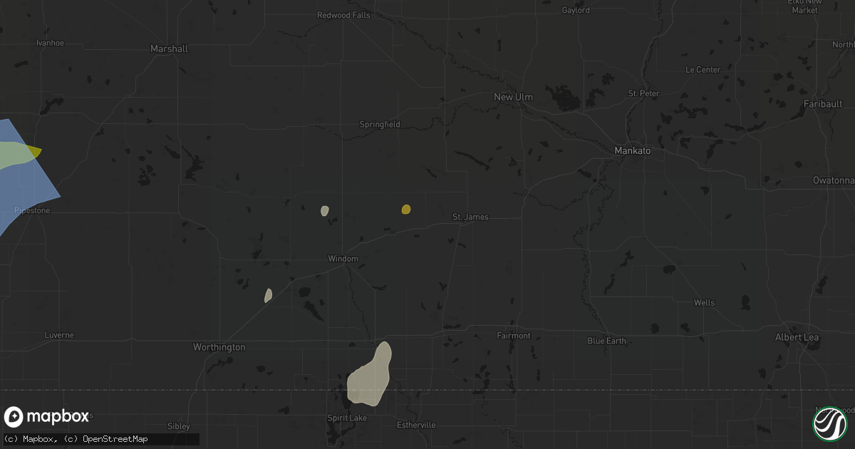 Hail map in Butterfield, MN on July 2, 2026