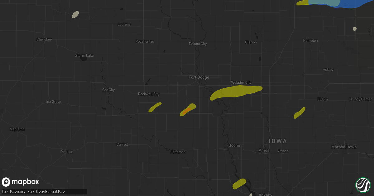 Hail map in Callender, IA on July 2, 2026
