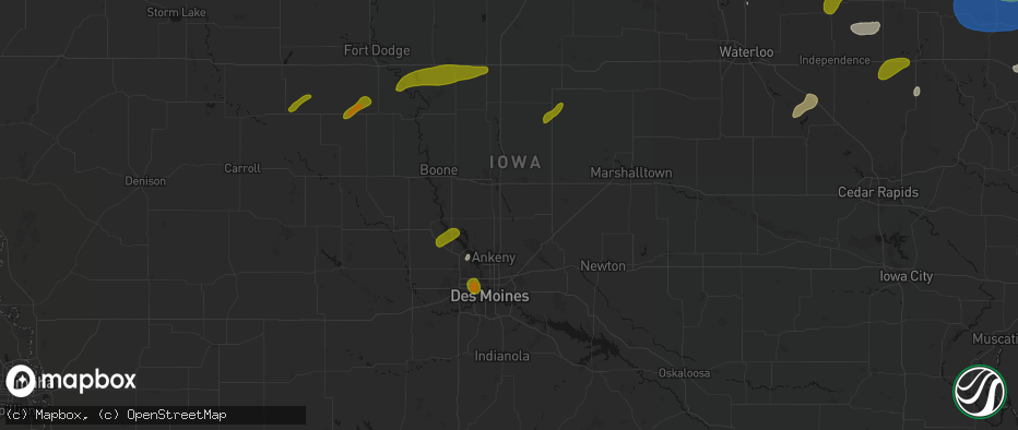 Hail map in Cambridge, IA on July 2, 2026