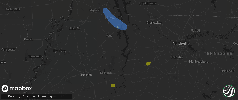 Hail map in Camden, TN on July 2, 2026
