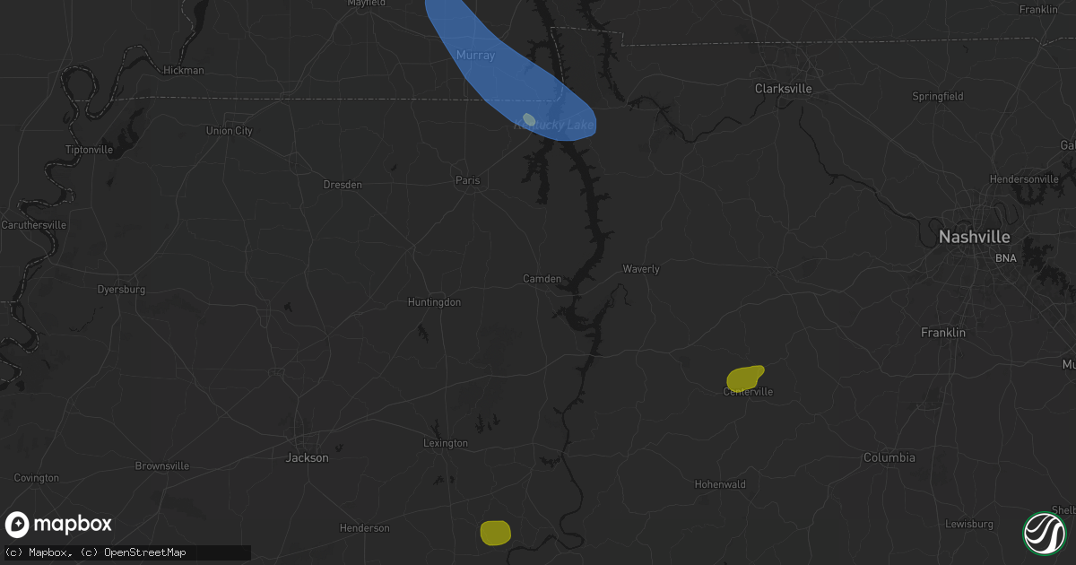 Hail map in Camden, TN on July 2, 2026