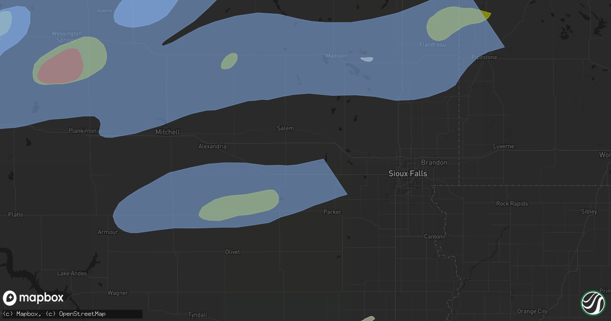 Hail map in Canistota, SD on July 2, 2026