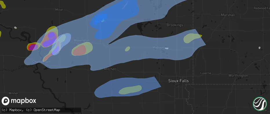 Hail map in Canova, SD on July 2, 2026