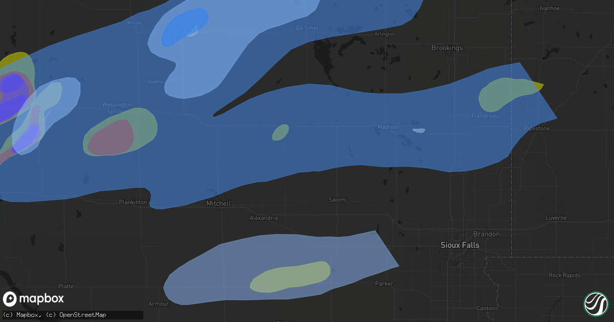 Hail map in Canova, SD on July 2, 2026