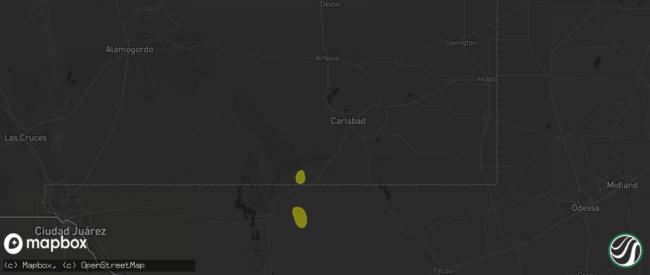 Hail map in Carlsbad, NM on July 2, 2026