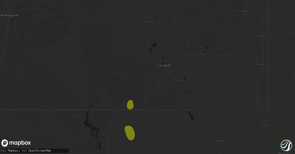 Hail map in Carlsbad, NM on July 2, 2026