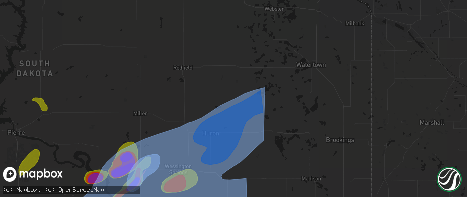 Hail map in Carpenter, SD on July 2, 2026