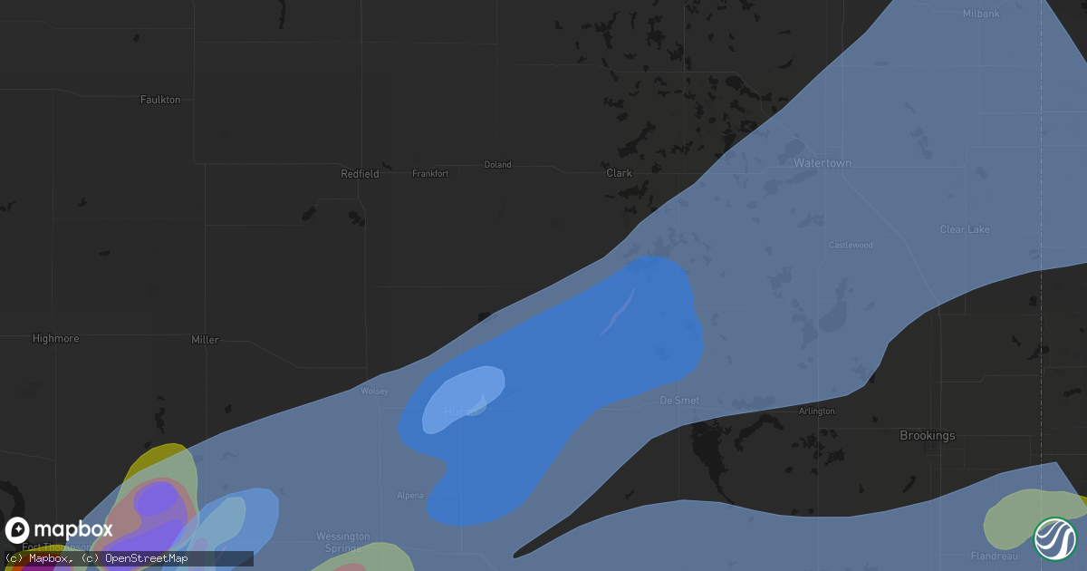 Hail map in Carpenter, SD on July 2, 2026