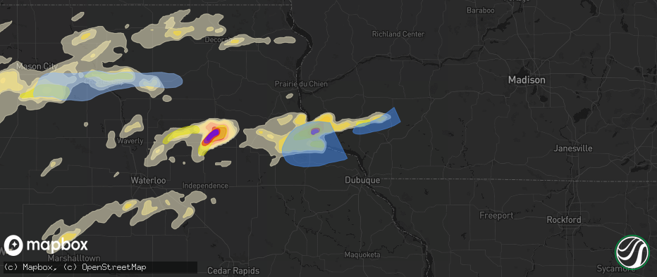 Hail map in Cassville, WI on July 2, 2026