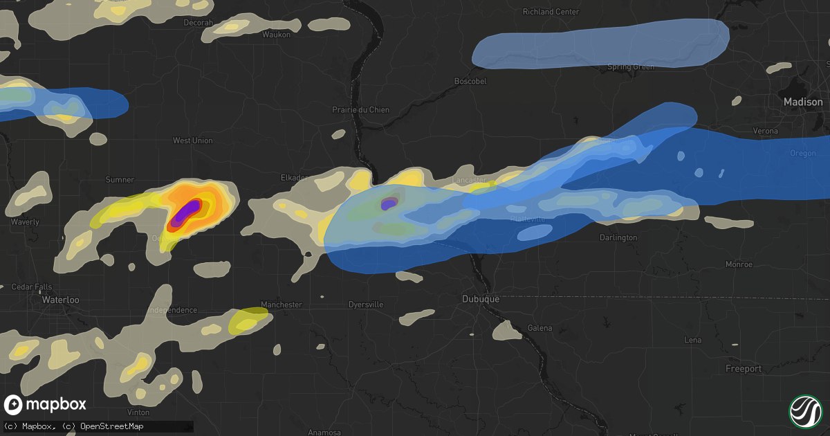 Hail map in Cassville, WI on July 2, 2026