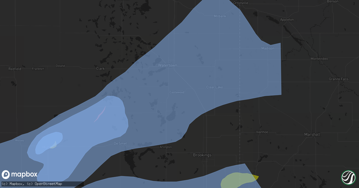 Hail map in Castlewood, SD on July 2, 2026