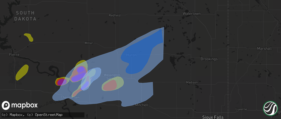Hail map in Cavour, SD on July 2, 2026