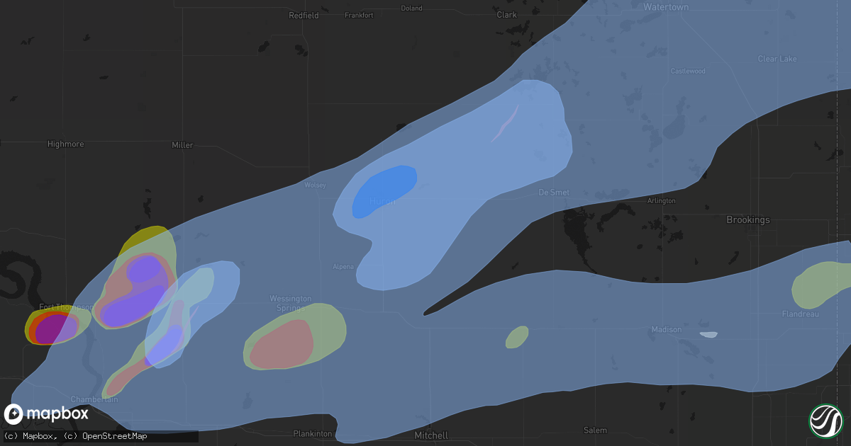 Hail map in Cavour, SD on July 2, 2026