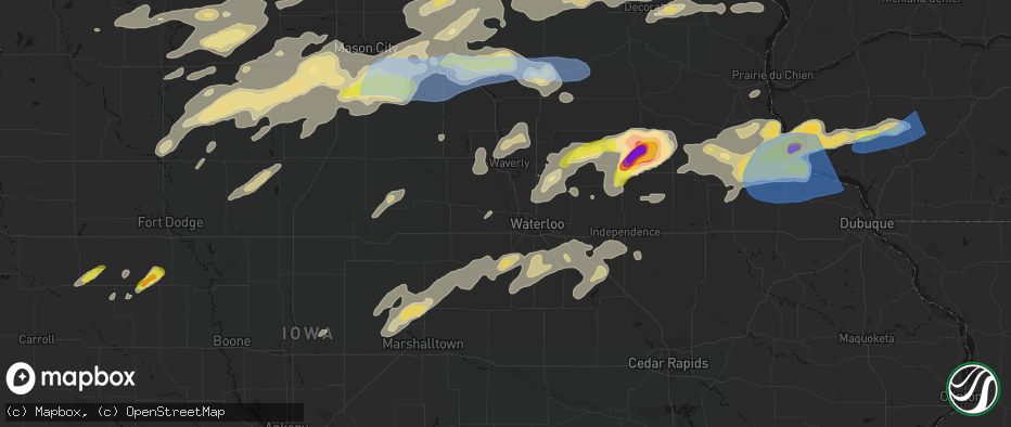 Hail map in Cedar Falls, IA on July 2, 2026