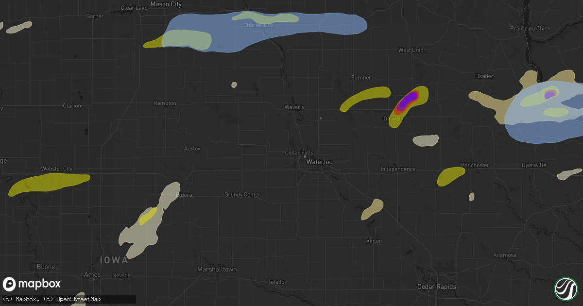 Hail map in Cedar Falls, IA on July 2, 2026