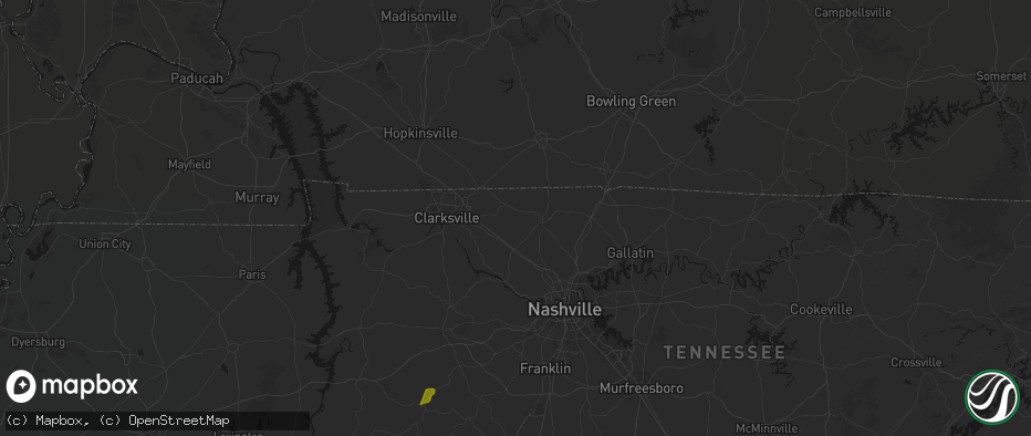Hail map in Cedar Hill, TN on July 2, 2026
