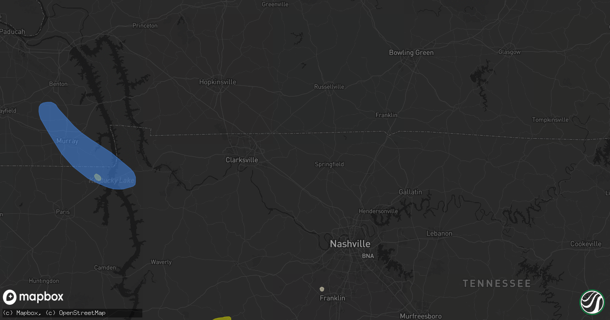 Hail map in Cedar Hill, TN on July 2, 2026