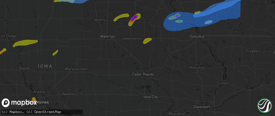 Hail map in Center Point, IA on July 2, 2026