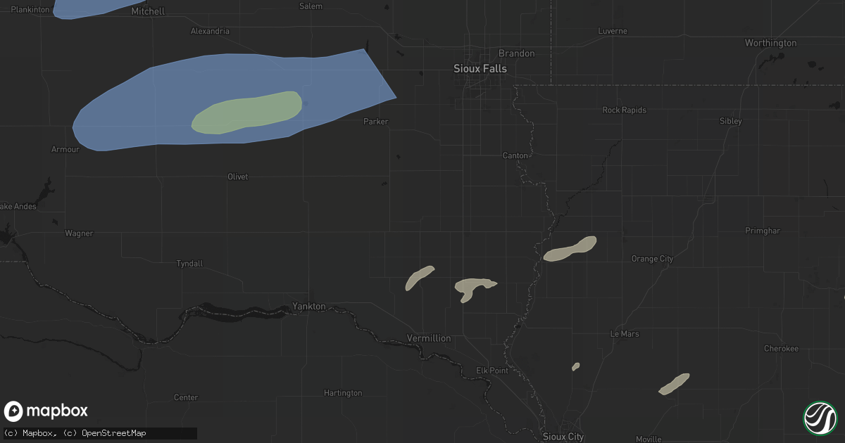 Hail map in Centerville, SD on July 2, 2026