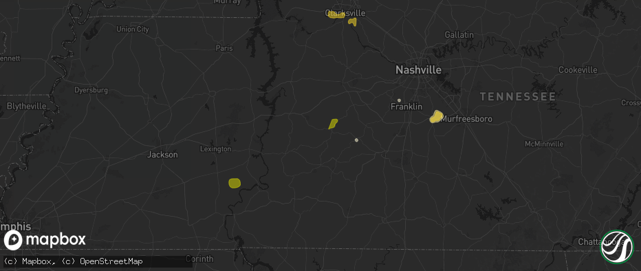 Hail map in Centerville, TN on July 2, 2026